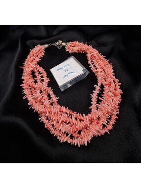 Jay King Mine Finds Real Coral Necklace 925 Sterling Silver Multi-Strand Stateme